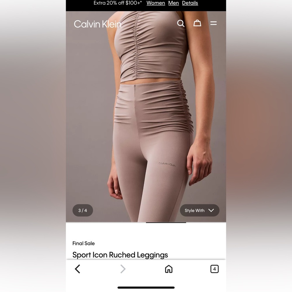 NWT Calvin Klein Driftwood (taupe) Athletic Sport Icon Ruched Leggings size L - Picture 9 of 9